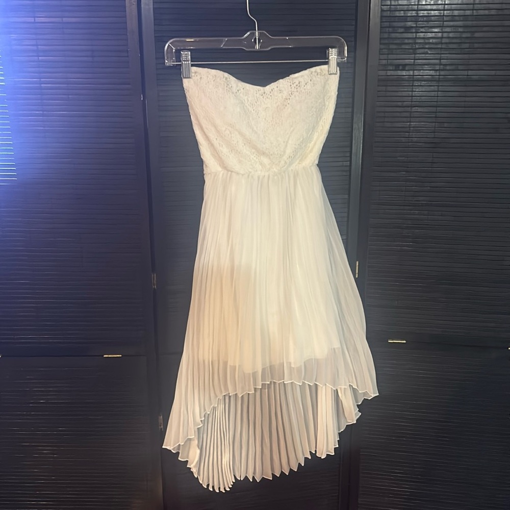 White strapless high low dress